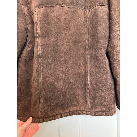 Vintage Guess Women's L Brown Suede Leather Faux Fur Lined Jacket Coat Y2K - Picture 9 of 16